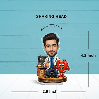 Personalized Cardiologist Doctor Bobblehead Caricature | Heart Healer Theme Professional Medical Gift Doctor's Day Gift Gift for Heart Surgeon Battery Powered Moving Head